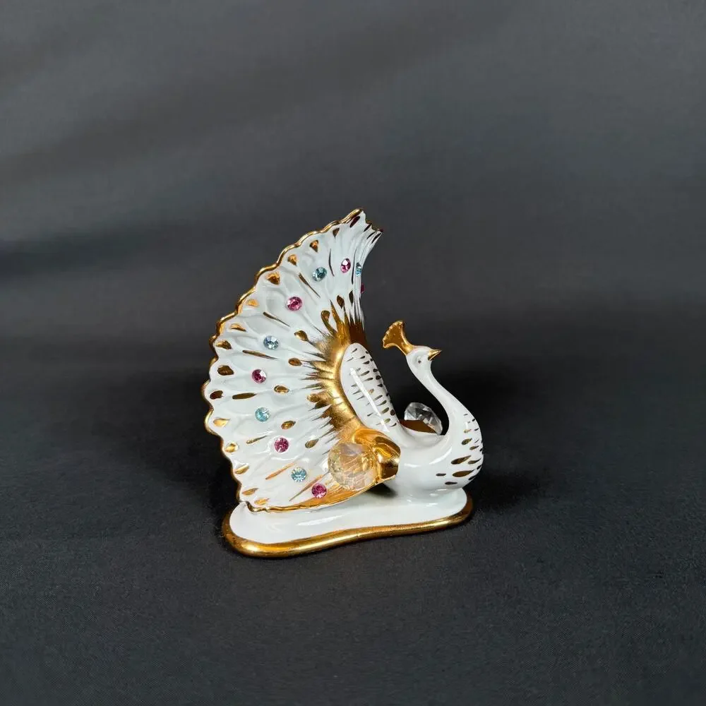 Vintage Capodimonte Porcelain Peacock Figurine W Swarovski Crystal Accents